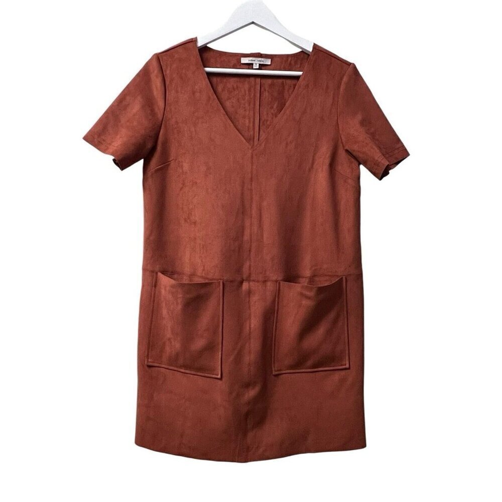 Naked Zebra Faux Suede Short Dress Size S Rust Orange S/S Front Hip Pockets